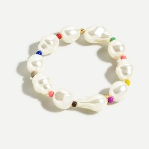 J. CREW Pop Pearl & Rainbow Seed Bead Stretch Bracelet NWT